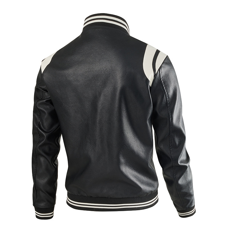 Herr bikerjacka i konstläder slim fit med ståkrage_voghion.com