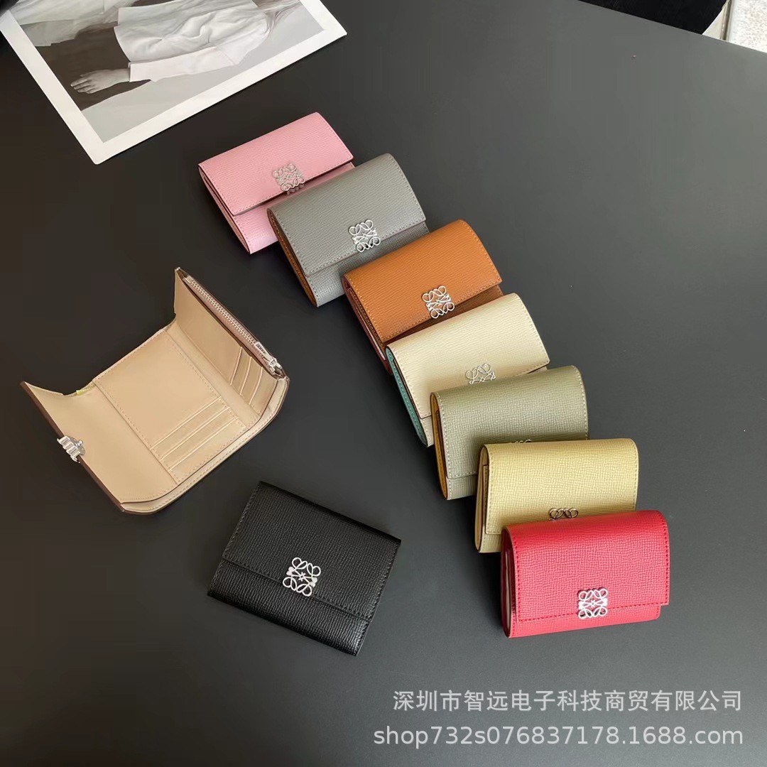 热销真皮女士钱包手掌纹皮短款三折时尚镂空花钿拼色钱包厂家批发