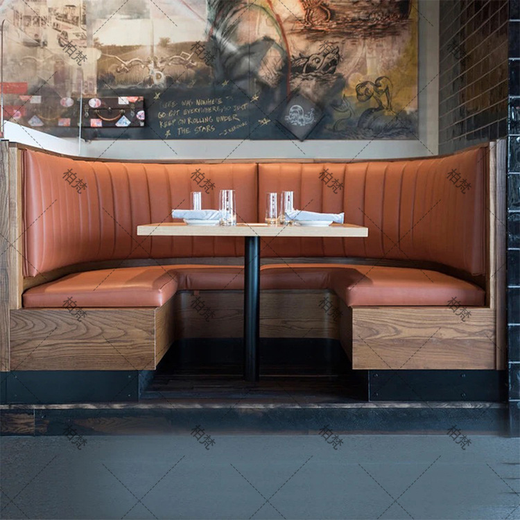Almacenamiento sofá de madera sólida sofá curva de forma especial contra la pared cafetería cadena de tiendas restaurante comercial exclusivo transfronterizo