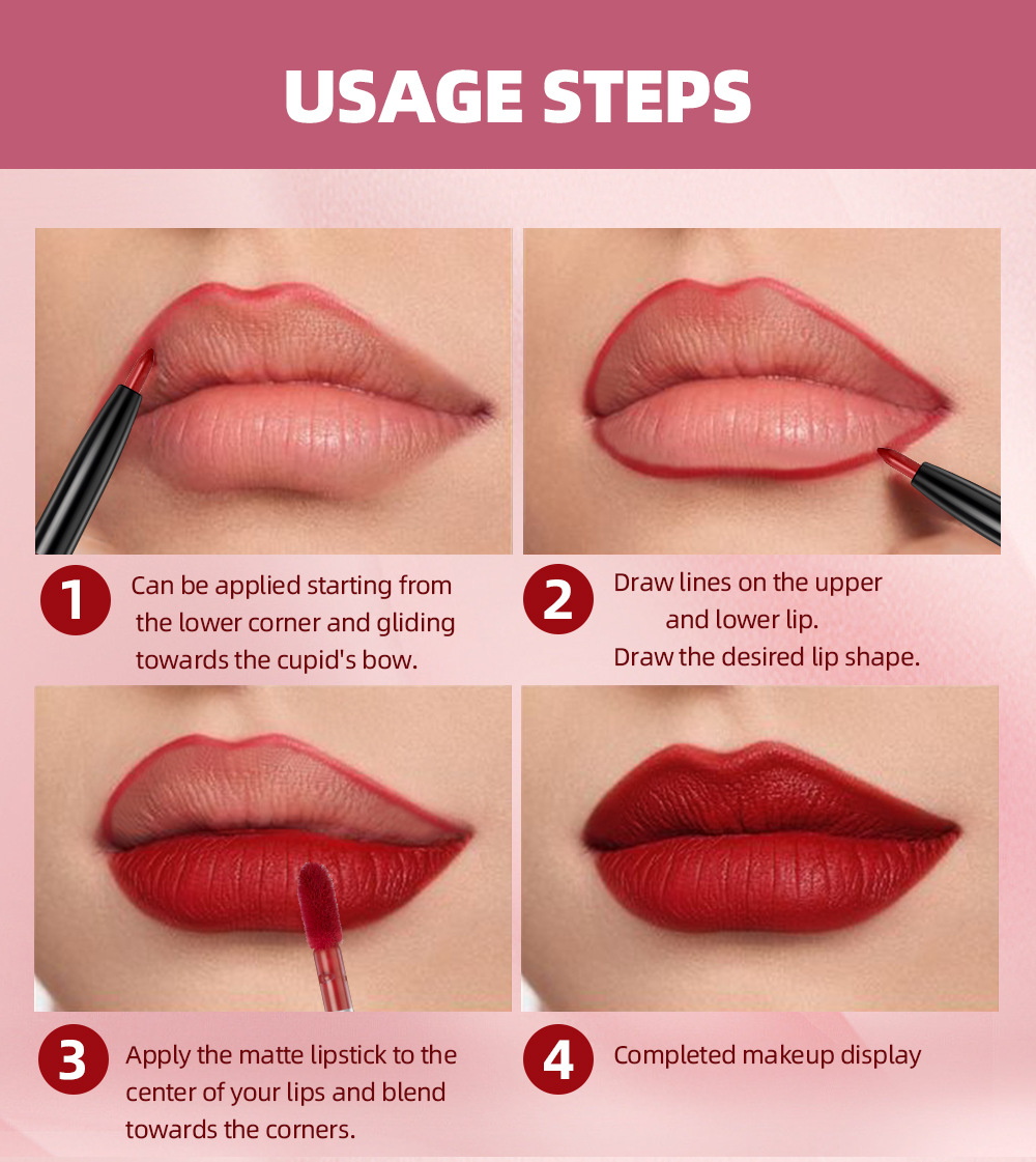 QIBEST Cross-border Two-in-one Lip Gloss and Lip Liner Pen Waterproof matte Velvet Non-smudging Double-head Lip gloss Set wholesale undefined