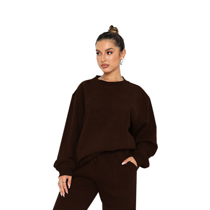 211257 autumn and winter New European and American solid color fleece-lined round neck pullover long sleeve sweater fashion casual trousers suit