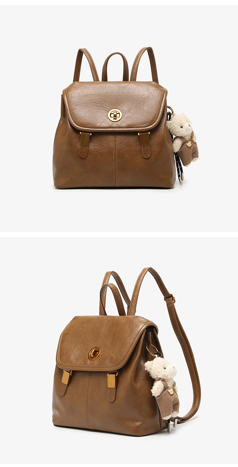 Balo mini nữ phong cách preppy Hàn Quốc, kiểu dáng độc đáo cao cấp, đa năng, có thể đeo chéo hoặc xách tay (27×11×24 cm) — màu nâu chi tiết 19