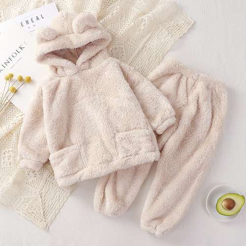 Children's sleepwear new autumn and winter teddy bear home set for middle children cute outerwear warm children's cover-up garment