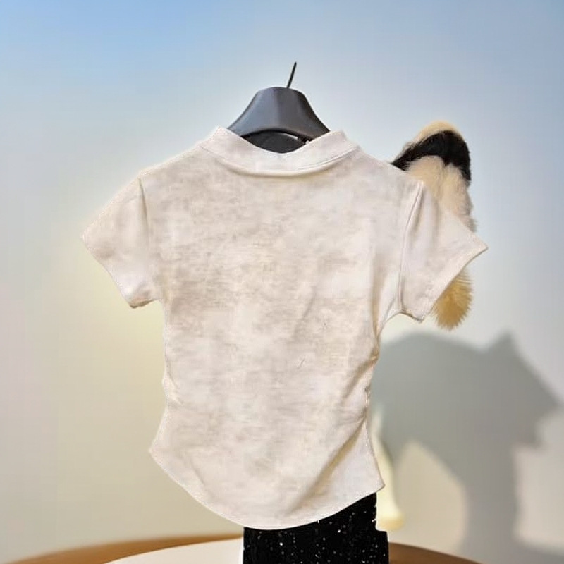 Chinese Style Retro Commuter Short Round Neck Girl Slim Short-Sleeved Loose Button T-Shirt Slimming Cheongsam Top