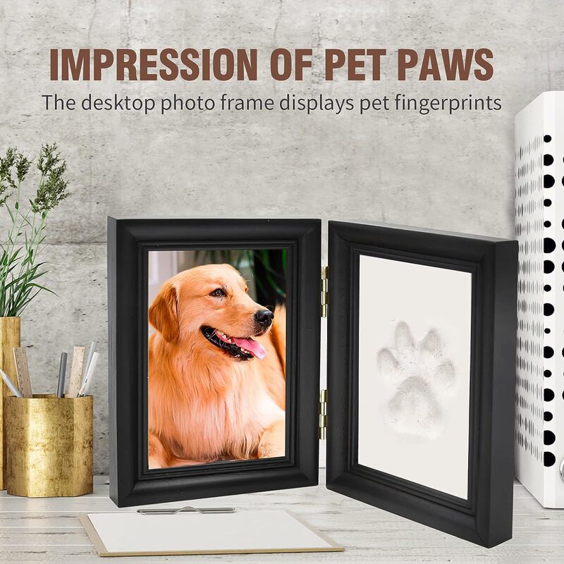 Wooden photo frame pet paw print suit with clay dog cat paw print pet lovers souvenir