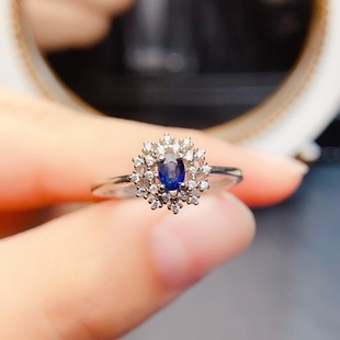 New Natural Sapphire Ring S925 Silver Inlaid Main Stone 3*4mm Versatile Popular Hot Style Women's Jewelry Wholesale
