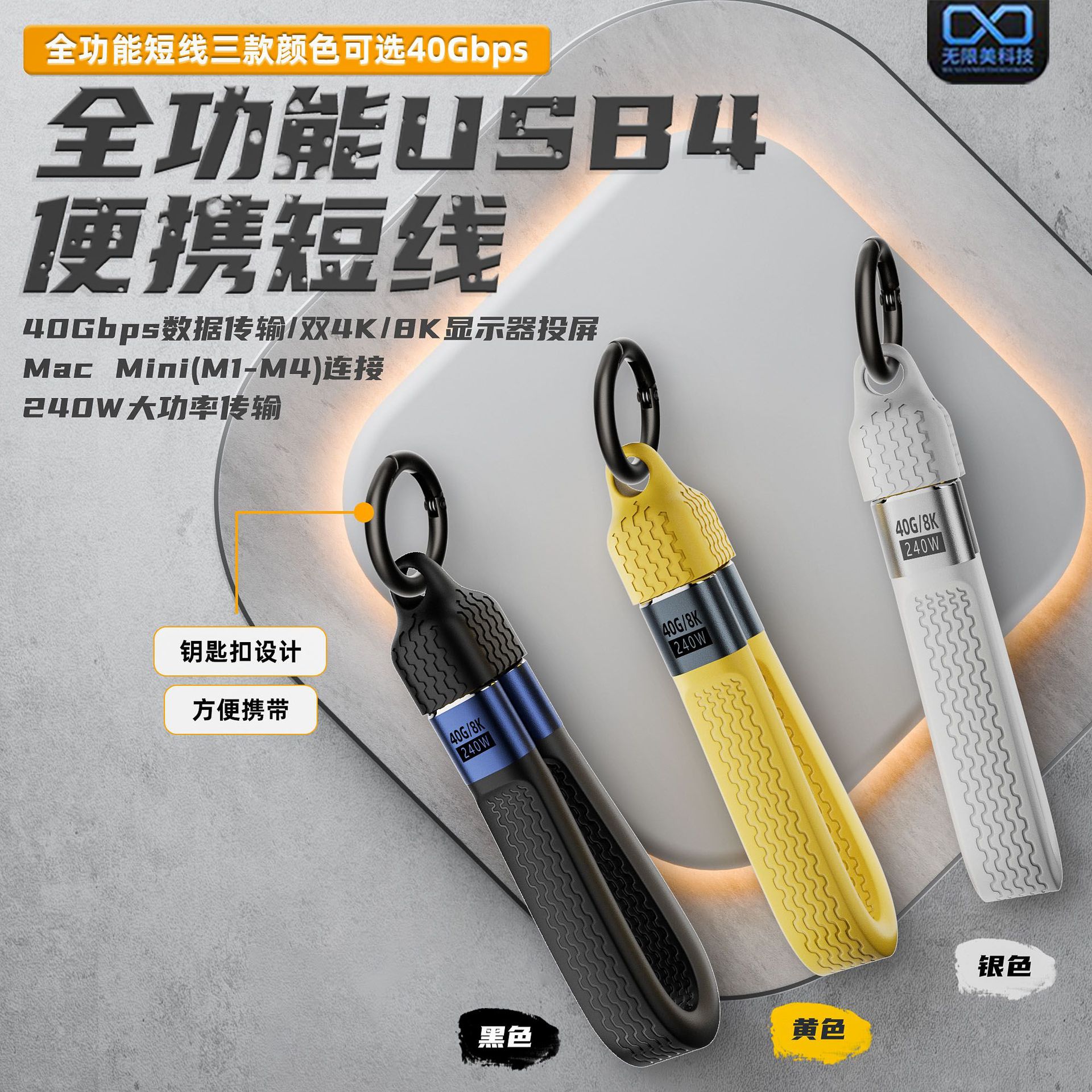 USB4数据线PD240W快充FPC软排线兼容雷电4/3全兼容40Gb传输8K视频