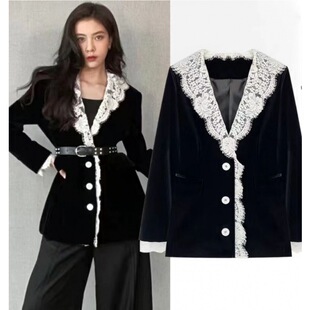 Song Yanfei Song Huiqiao Star with Niche High Fashion Stitching Lace Suit Jacket