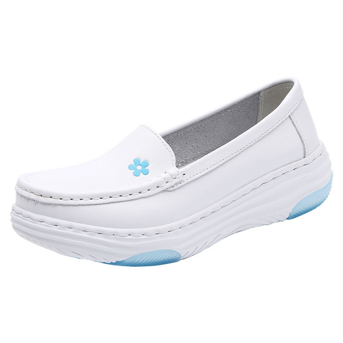 Soft Sole Nurse Shoes for Women, White, 23 Spring and Summer New Arrival Korean Style Flat Wedge Heel Breathable Anti-Slip Single Shoes with Dropshipping