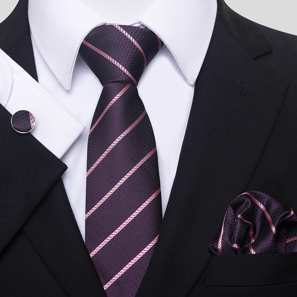 Juego de Corbata de Rayas para Hombre Set de 3 piezas de Rayón, para Bodas y Negocios