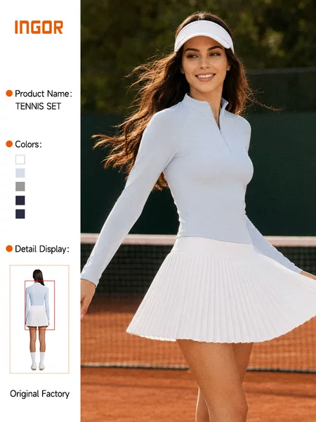 New cross-border casual sports long-sleeve naked-feel running fitness short skirt outdoor golf tennis skirt set