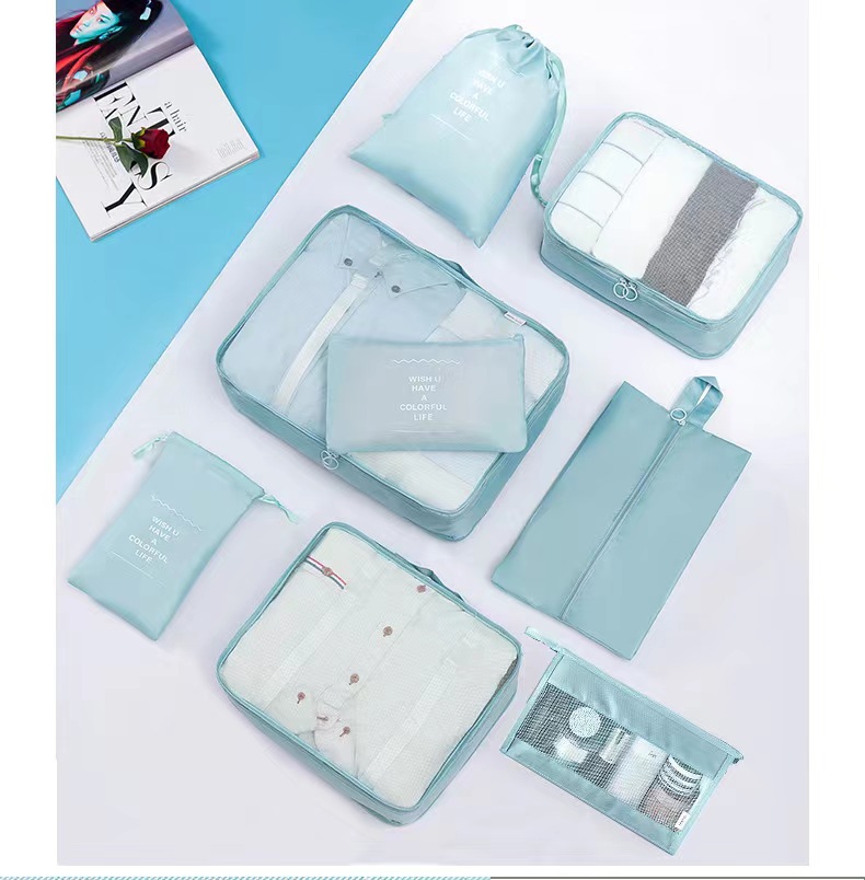 加厚斜紋新款旅行收納袋九件套 旅遊行李箱衣服分裝