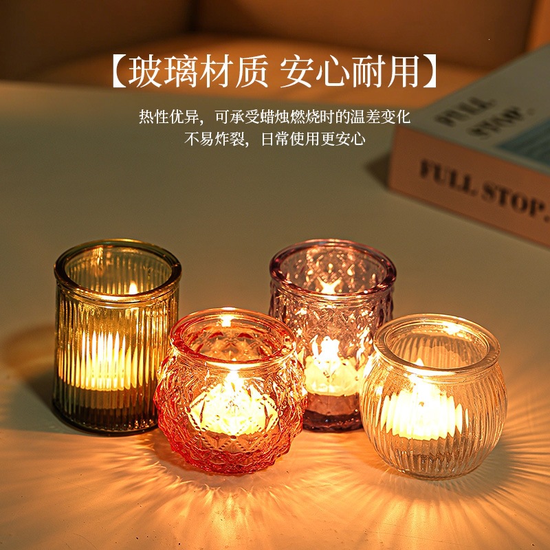 Transfronterizo Amazon para el conjunto de vela de vidrio en relieve, taza de cera de banana de color, candelabro a rayas, patrón de diamante