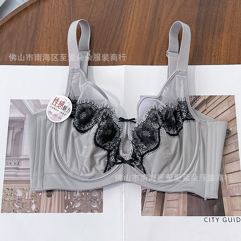 闺蜜私语蕾丝拼接缎面内衣女大胸显小轻薄水晶杯聚拢防下垂文胸罩|undefined