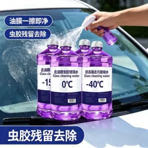 Car-specific windshield wiper fluid, suitable for all seasons, anti-freeze glass fluid, effective at minus 40 degrees, removes oil film and insect glue
