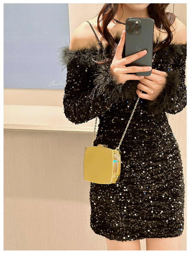 2025 New acrylic bag, square box bag, single-shoulder crossbody chain, women's makeup bag, fashionable cross-border clutch undefined