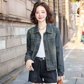 时髦牛仔外套女短款2024新款春秋港风美式复古设计感夹克长袖上衣
