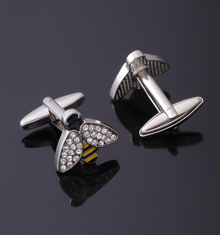 Manschettenknöpfe mit Biene und Strasssteinen, Manschettenknöpfe in Tierform, Manschettenknöpfe für Herren, französische Hemdmanschettennägel, Manschettenknöpfe vor Ort_voghion.com