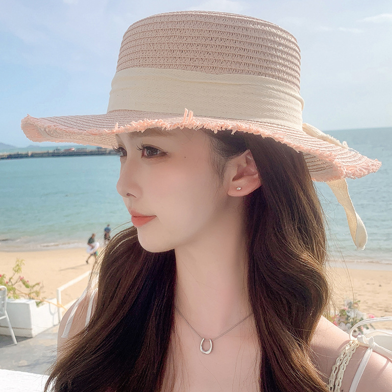 Women's Straw Beach Hat With Bow For Summer Holiday Style_voghion.com