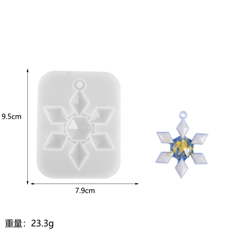 Navidad copo de nieve molde de silicona espejo Pulido-libre de resina copo de nieve llavero colgante epoxi molde