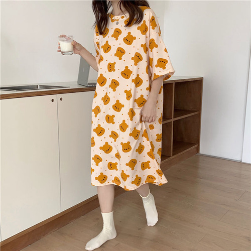 Women's Summer Sleepwear Loose Plus Size Short Sleeve Cartoon Cute Teen Student Thin Pajamas Home Clothes
