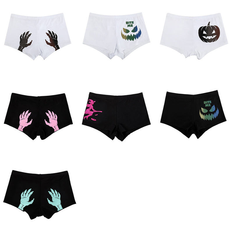 European and American Cross-Border Halloween Hot Stamping Offset Printing Fluorescent Women's Boxer Briefs Funny and Interesting Holiday Boxer Briefs