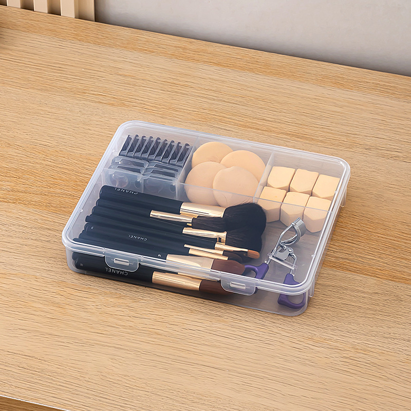 Powder Puff and Hairpin Storage Box with Lid, Divided Compartments, Transparent Makeup Brush Storage Box with Lid for Dressing Table
