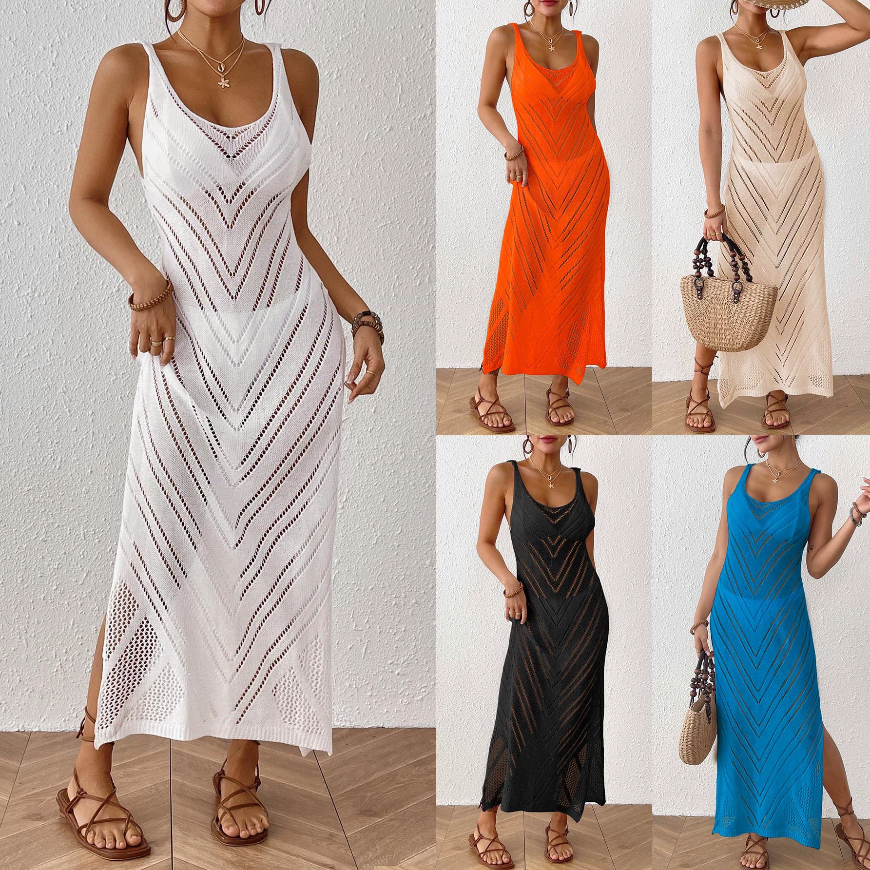 Женский праздник пляжная юбка трансграничная европейская и американская женская сексуальная выдолблена тканая юбка бикини блузка с каркадой юбка