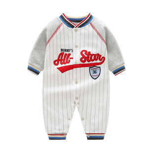 Baby One-Piece Clothes, Pure Cotton, 100-Day Baby, Summer Men's Going Out, Handsome and Trendy Thin Baseball Uniform, Spring & Fall Clothing