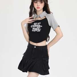 8748# 满天星 已出货 纯棉32支拉架 95棉5氨纶Polo短袖t恤女无袖
