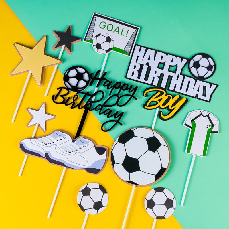 Baking Cake Decoration Football Shoes Happy Birthday Dessert Table Dress Up Fans Boy Kids Jersey Plug-in Card Plug-in