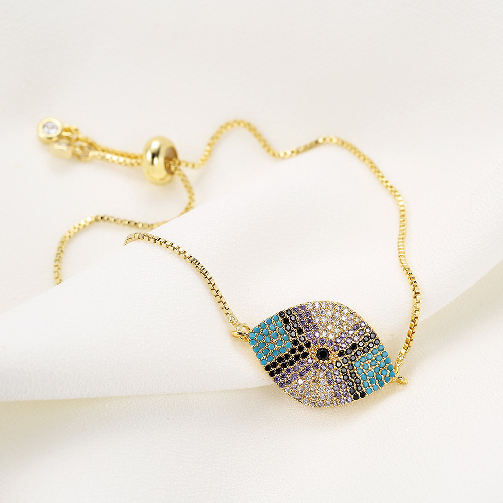 fashion copper plated 18K gold pull adjustable color zirconium devilu0027s eye bracelet