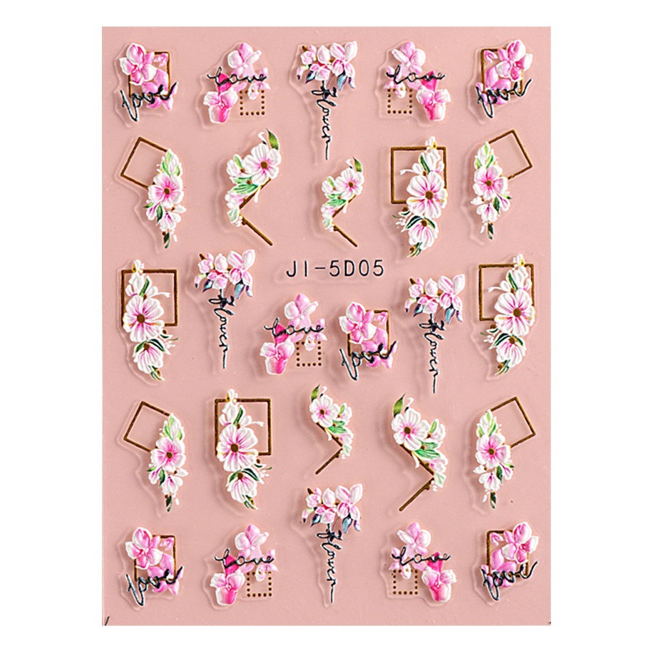 Cross-border Hot Nail Art 5D Stereo Sticker ins Summer Fresh Camellia Pink Flower Embossed Nail Sticker