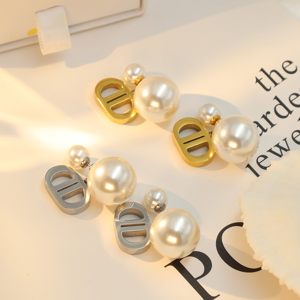 brand retro small earrings from pearl stainless steel