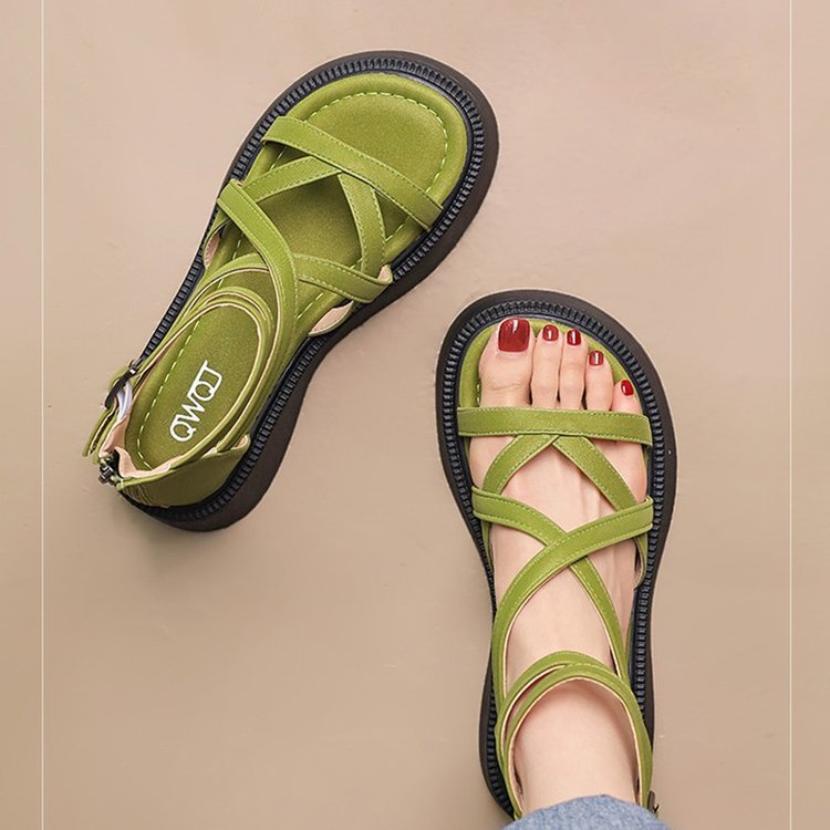 Popular Platform Sandals For Women, Summer 2024 New French Style, High-end Black Retro Beach Roman Shoes_vogvips.com