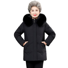 中老年妈妈冬季羽绒服女批发新款奶奶短款加厚可脱帽保暖外套加工