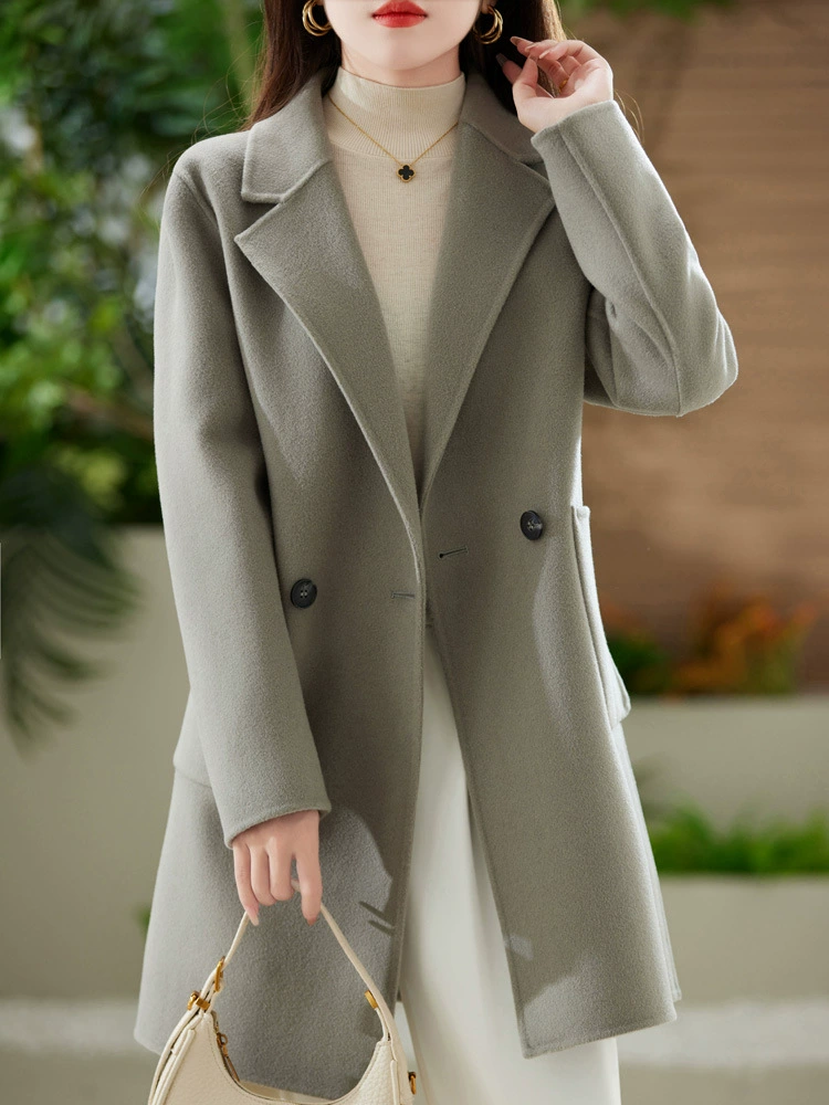  Long demi-season double-sided velvet woolen suit, woolen coat, set, mid-length, high-end, loose fit