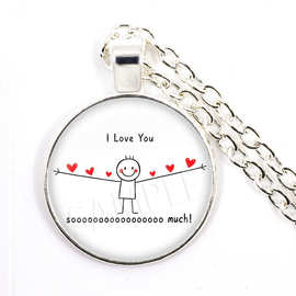 I LOVE YOU SO MUCH男孩女孩情侣圆形时光宝石吊坠款项链TH028