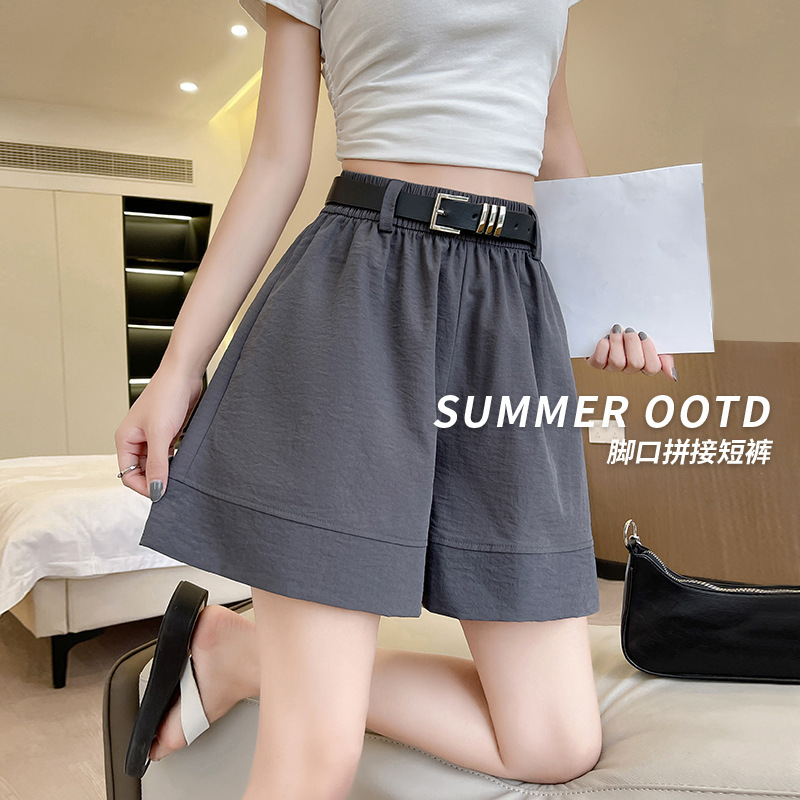 Cool Silk Cotton Patchwork Shorts for Women, Summer 2026 New High-Waisted Drapey Wide-Leg Pants, Casual Outerwear Workwear Three-Quarter Pants