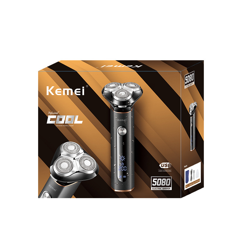 Afeitadora eléctrica Kemei de alta calidad KM-5080 para hombre con pantalla digital y recortadora de barba lavable.