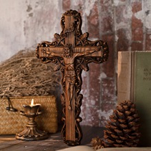 跨境亚马逊苦像木十字架墙壁装饰挂件圣像人物雕刻壁挂天然木雕
