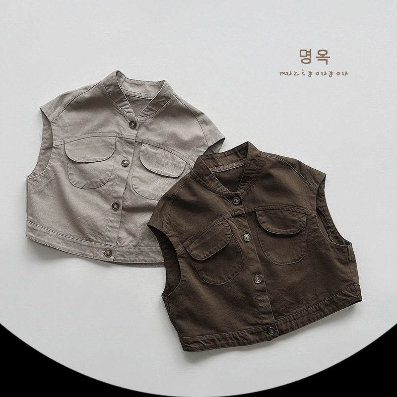 Estilo coreano niños y niñas ropa de trabajo chaleco 2024 primavera nuevos niños japoneses Mori casual moda al por mayor