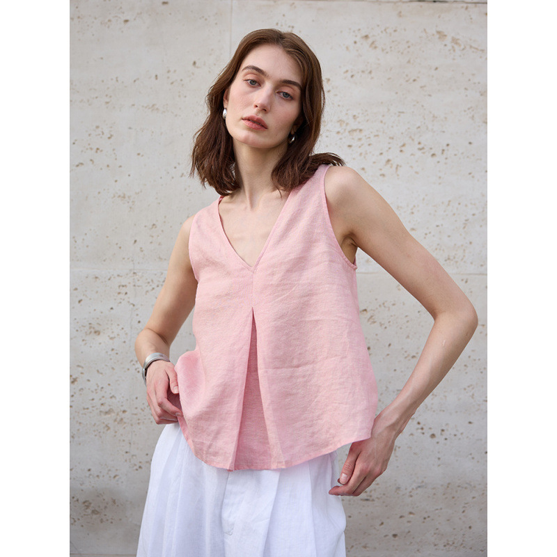 【Clearance Sale】Old Money Style Pure Linen Women's Vest, Double-Sided Wear, Sleeveless V-Neck Top, Simple and Breathable Pullover T-Shirt