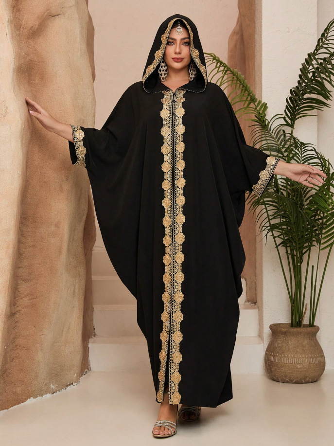 Robe longue musulmane brodée pour femme coupe ample élégante_voghion.com