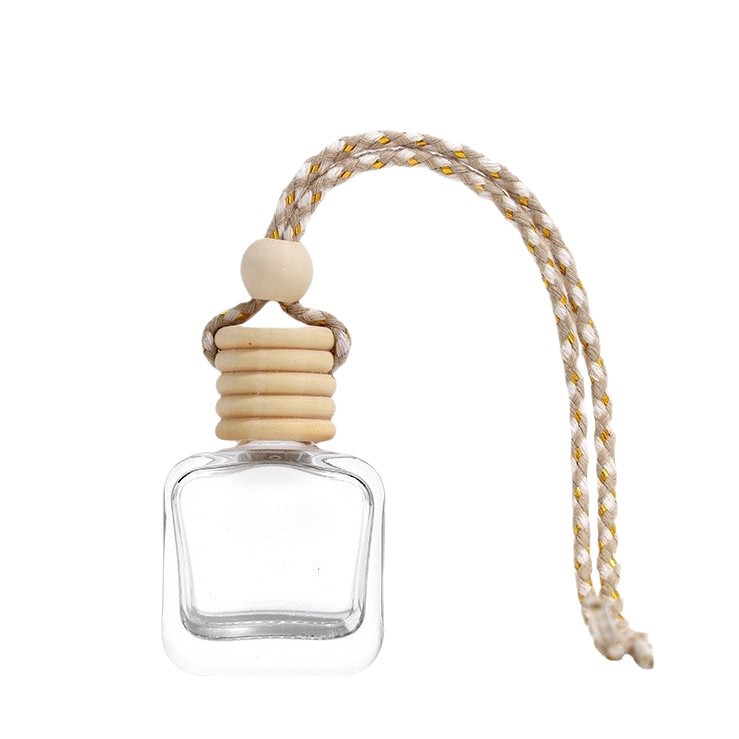 Colgante de botella de aromaterapia de coche de coche, colgante de coche, colgante de coche, colgante de cubierta de madera con cordón, botella de vidrio pequeño