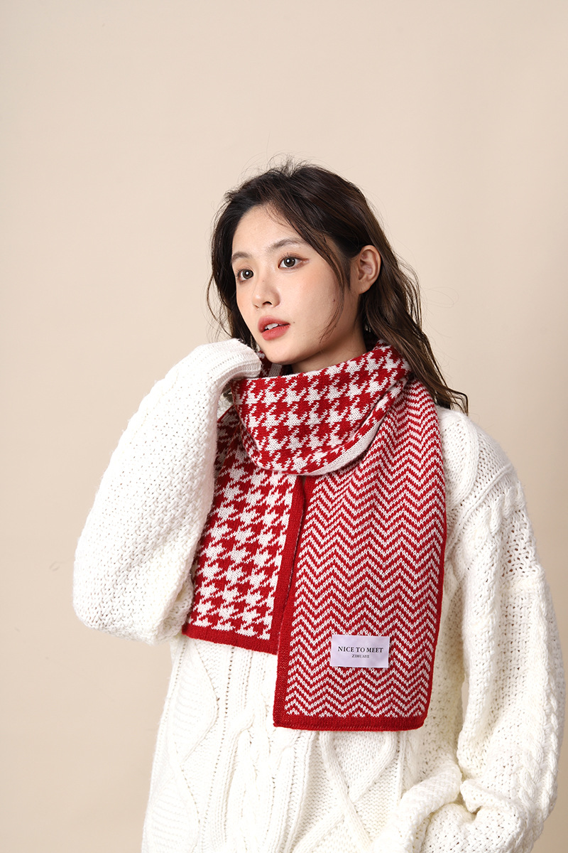 Thousand Bird for Women's Winter 2024 New Knitted Warm Grid Versatile Autumn/Winter High End Scarf Thick Edition_voghion.com