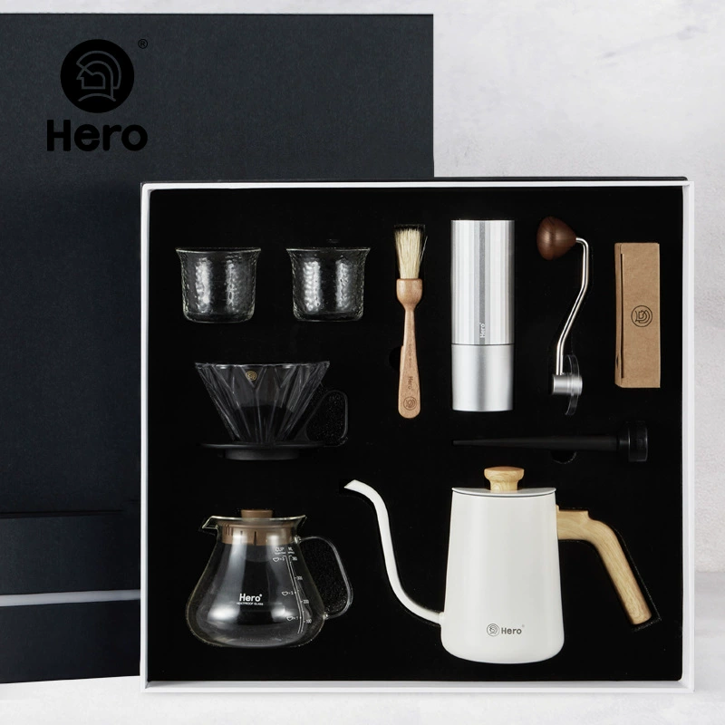 HERO professional version of hand -coffee pot gift box home cooking drip filter coffee pot grind bean machine hand flush pot set
