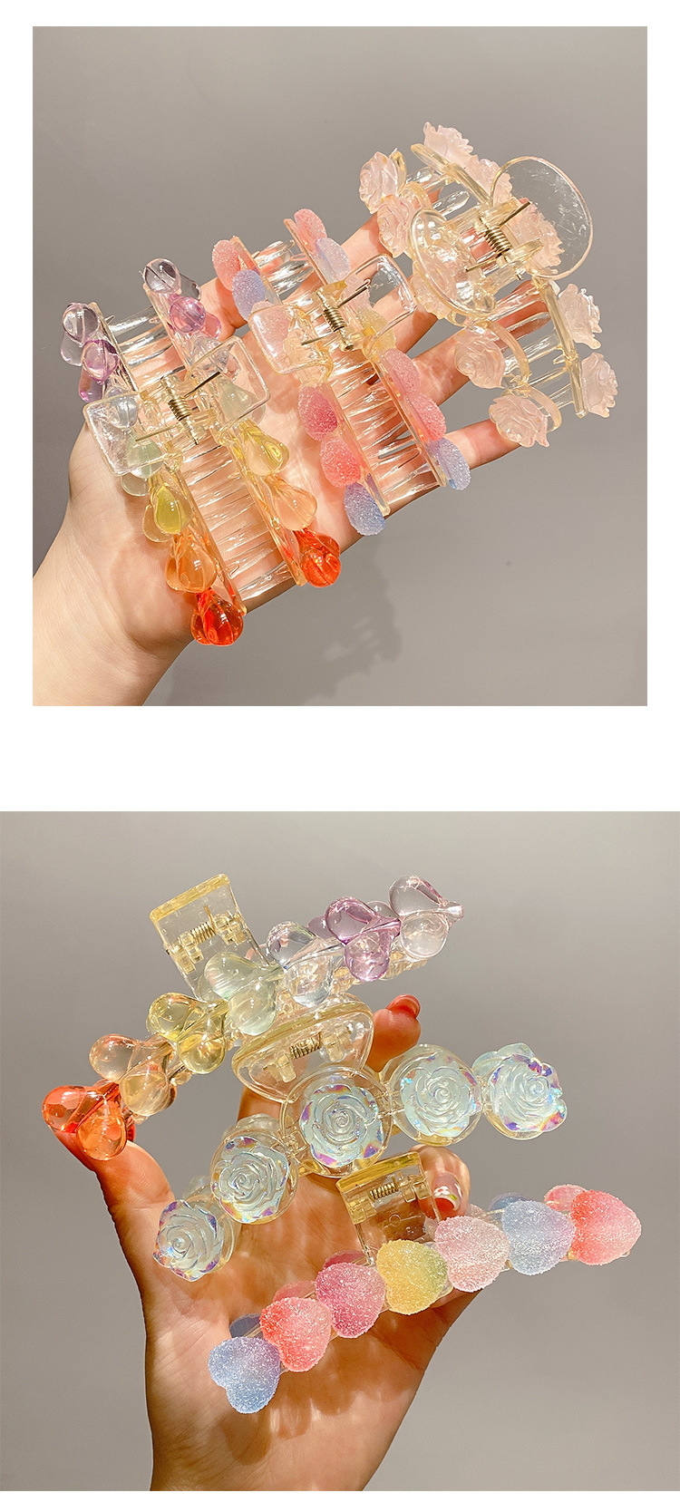 Resin Material Fruit, Heart Shape, Flower Pattern Sweet Fruit Heart Shape Flower Resin Hair Claws
