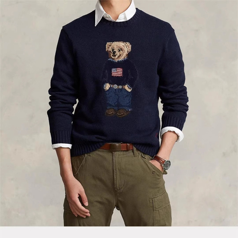 Cross-Border High-Quality Pony Sweater Autumn and Winter Classic Embroidered Bear Round Neck Casual Commuting Style Knitwear Wholesale