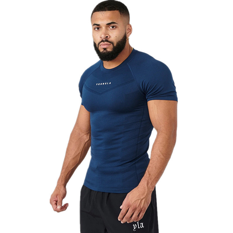 YOUNGAL 新しいフィットネス服スポーツ Tシャツ筋肉タイツメンズ高弾性トレーニング服半袖フィットネス服男性|undefined